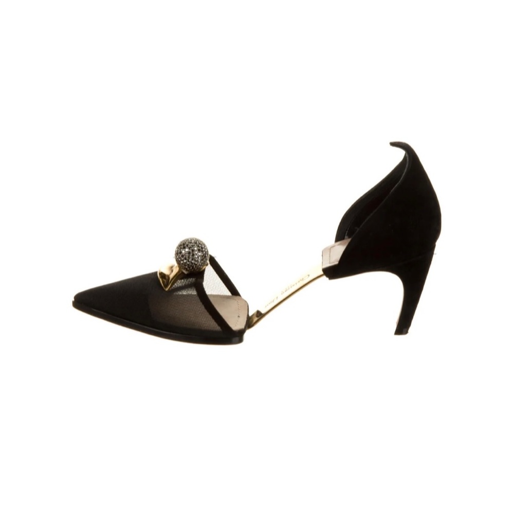 CHRISTIAN DIOR Leather Crystal Embellishments D'Orsay Pumps - Picture 3 of 5